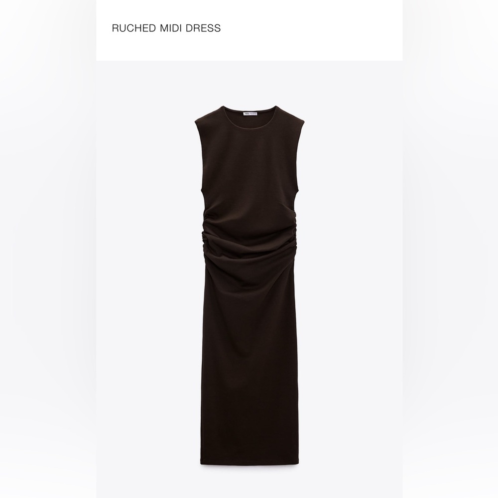 Zara Brown Ruched Midi Dress Size S